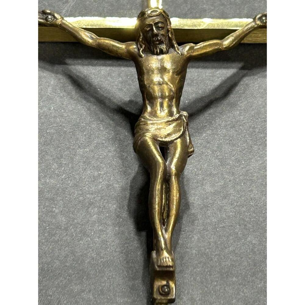 Vintage Solid Brass Crucifix 12” Wall Cross – Cast Brass Corpus – Catholic